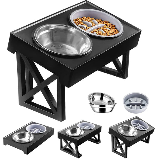 Adjustable Elevated Dog Bowls - Stainless Steel