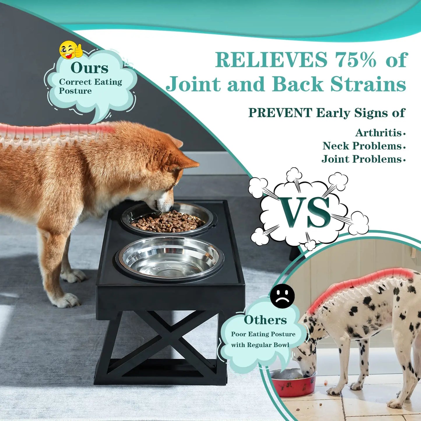 Adjustable Elevated Dog Bowls - Stainless Steel