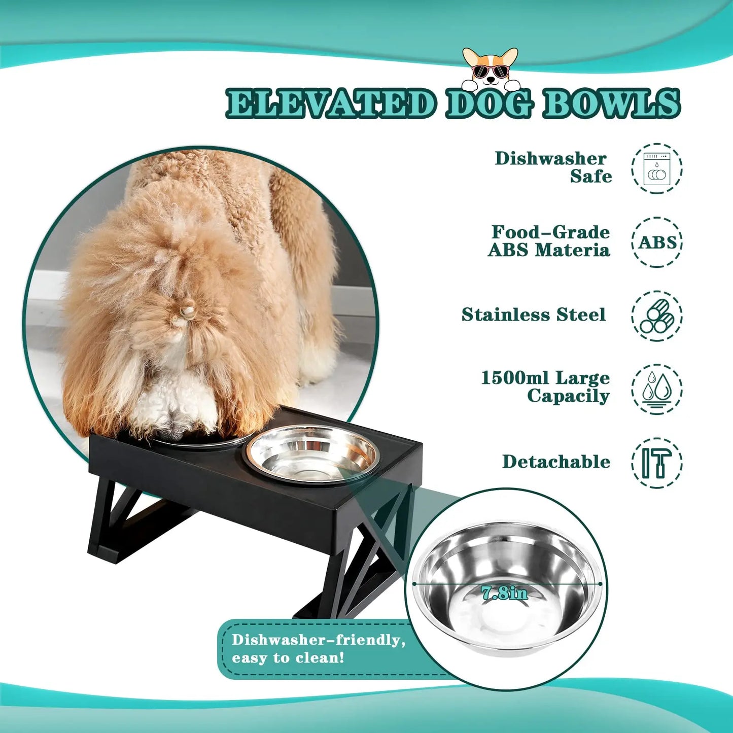 Adjustable Elevated Dog Bowls - Stainless Steel