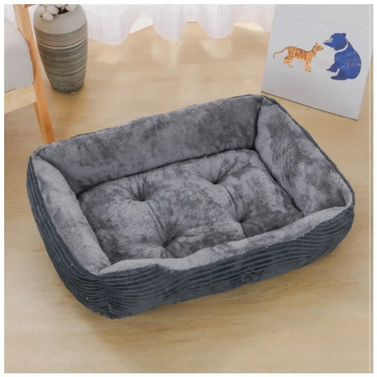 Plush Square Pet Bed - Calming Cushion