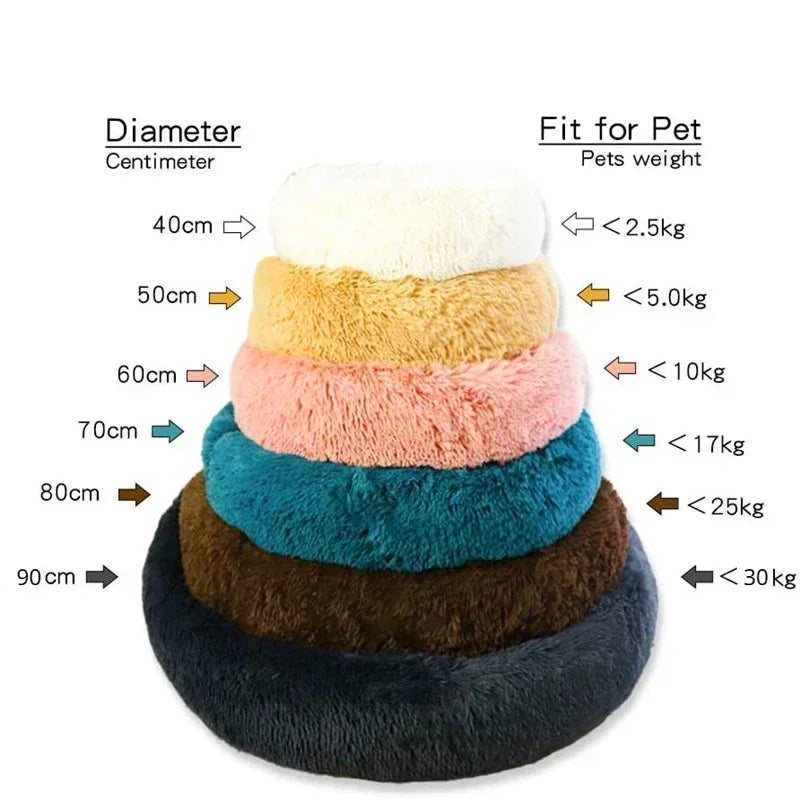 Round Plush Pet Bed - 40-90cm, Warm & Soft